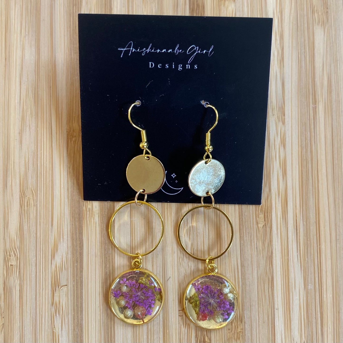 Golden Floral Resin Earrings