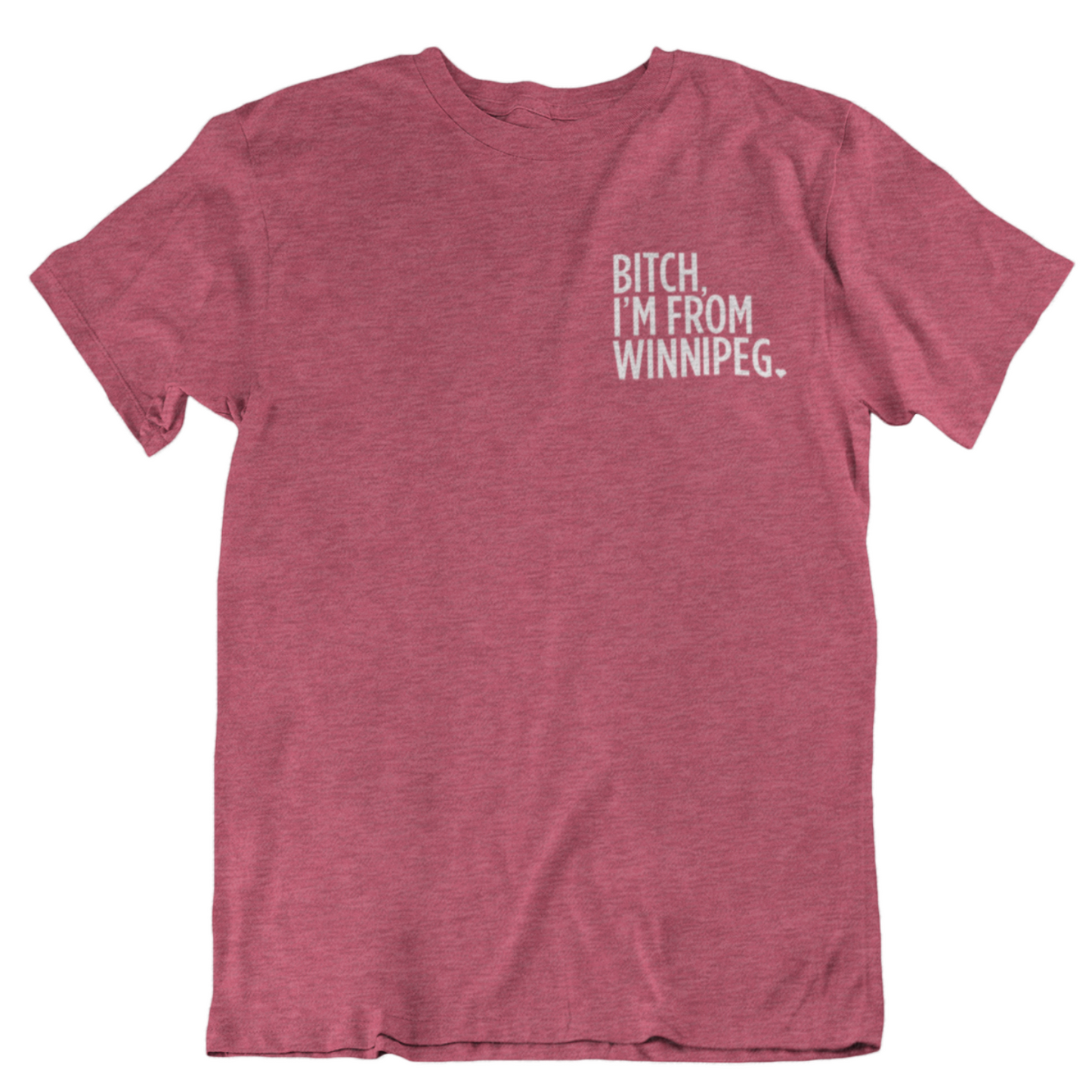 Bitch, I'm From Winnipeg Tee | White on Heather Raspberry