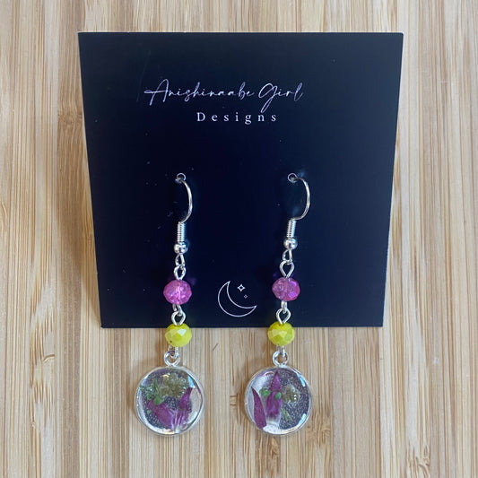 Pink and Yellow Floral Resin Earrings