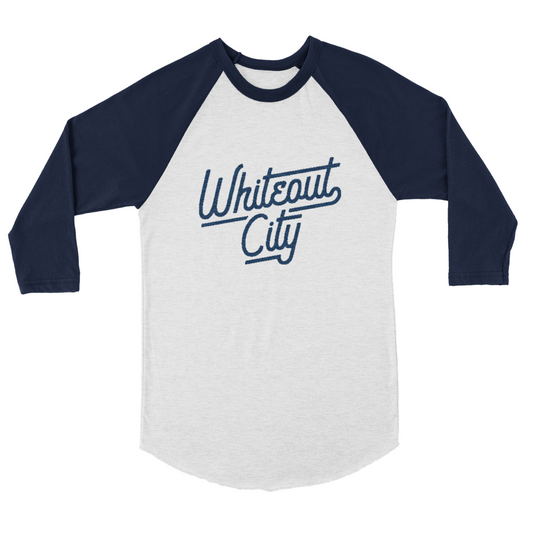 Whiteout City Script Baseball Tee