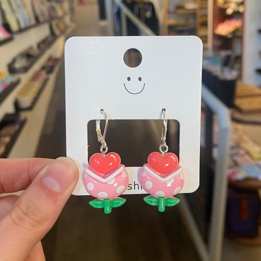 Pink Piranha Plant Earrings