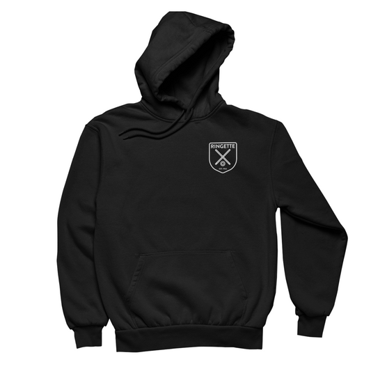 Ringette Crest Hoodie | White on Black (ADULT)