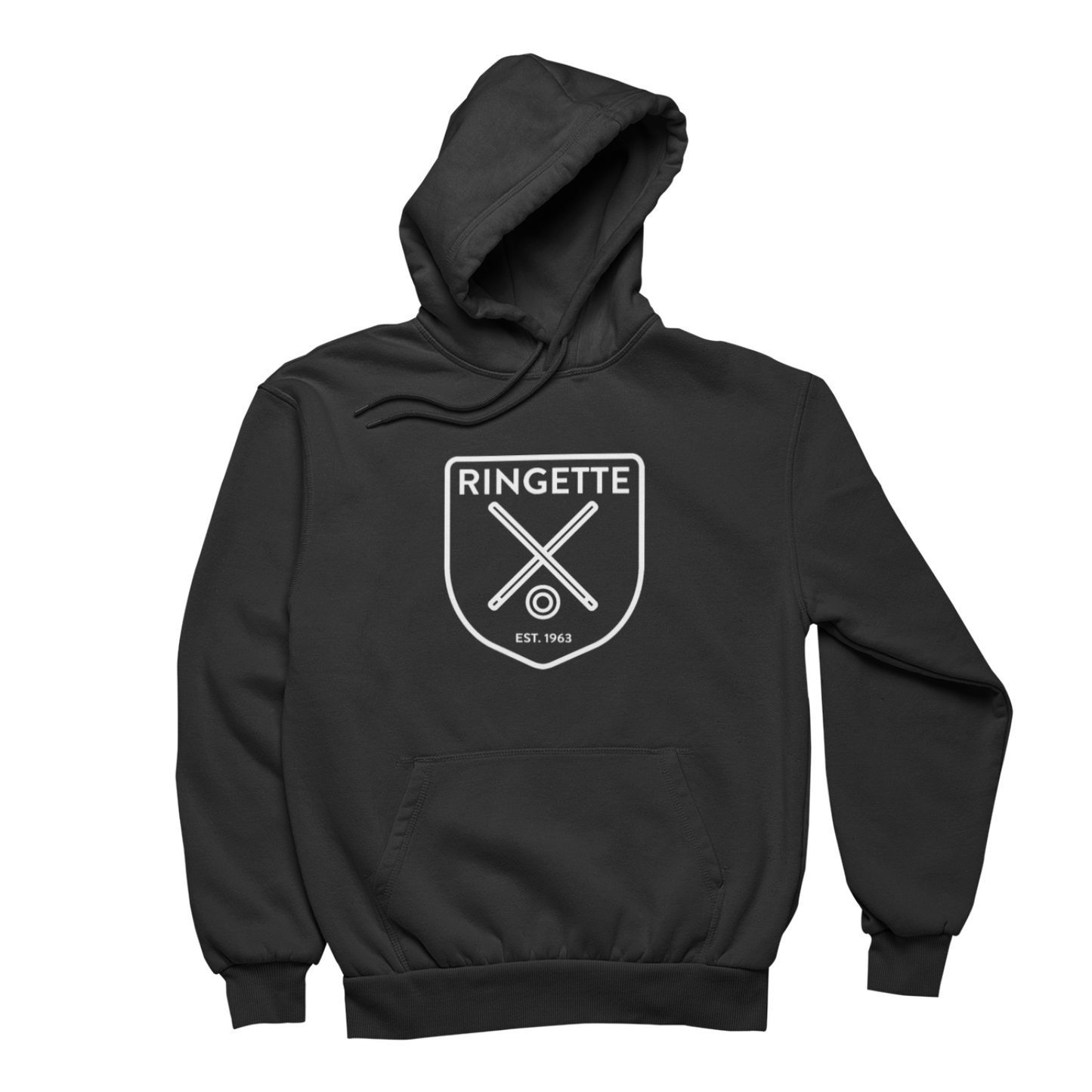 Ringette Crest Hoodie | White on Black (ADULT)