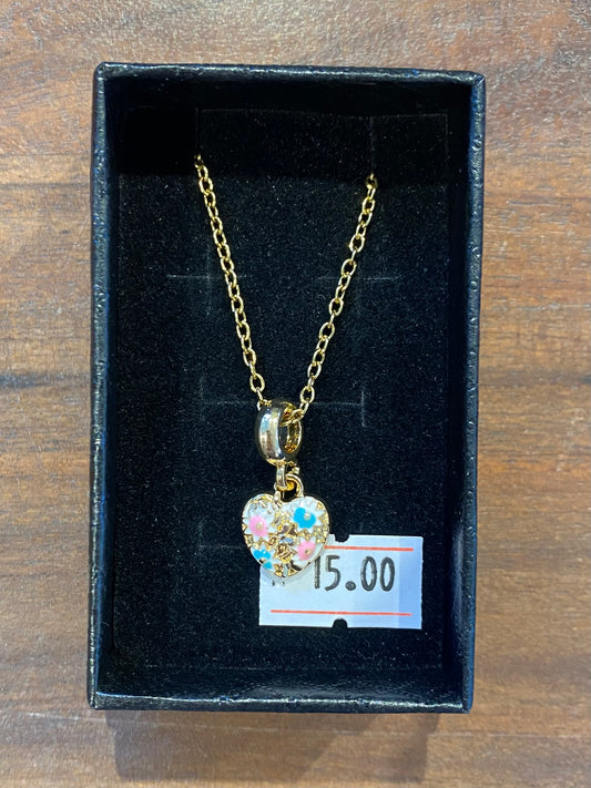 Pink and Blue Golden Heart Necklace