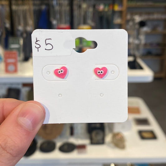 Heart with Eyes Stud Earrings