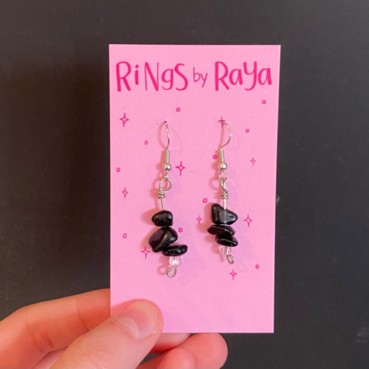 Black Tourmaline Chip Crystal Earrings