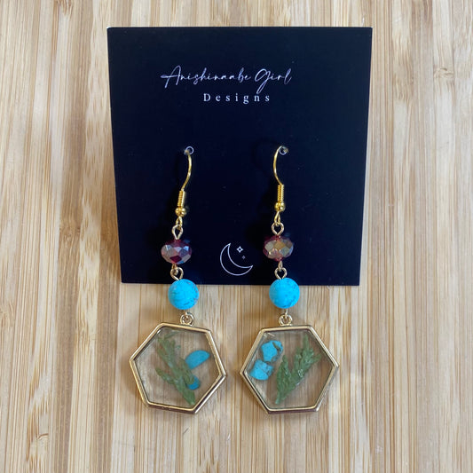 Turquoise Floral Resin Earrings