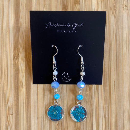 Blue Floral Resin Earrings