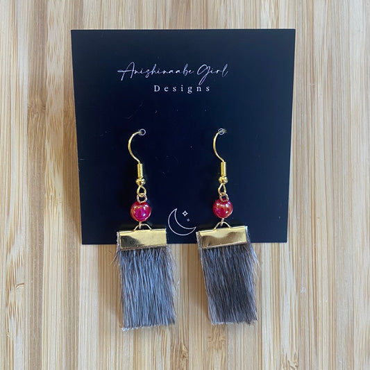 Sealskin and Pink Bead Earrings