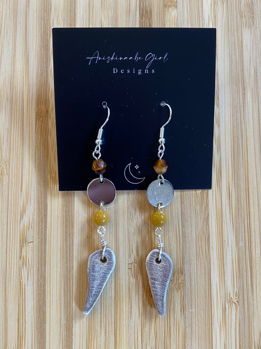 Caribou Antler and Brown Bead Earrings