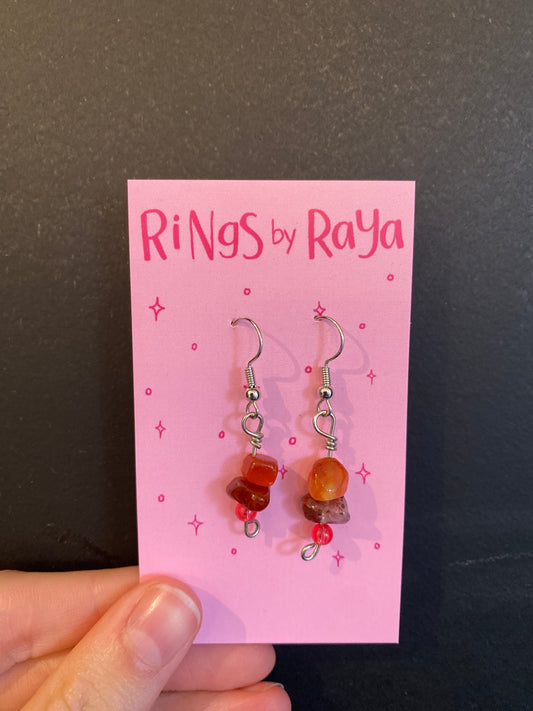 Carnelian Chip Crystal Earrings