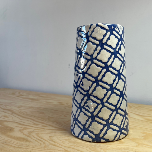 Geometric Ceramic Vase | Blue & White