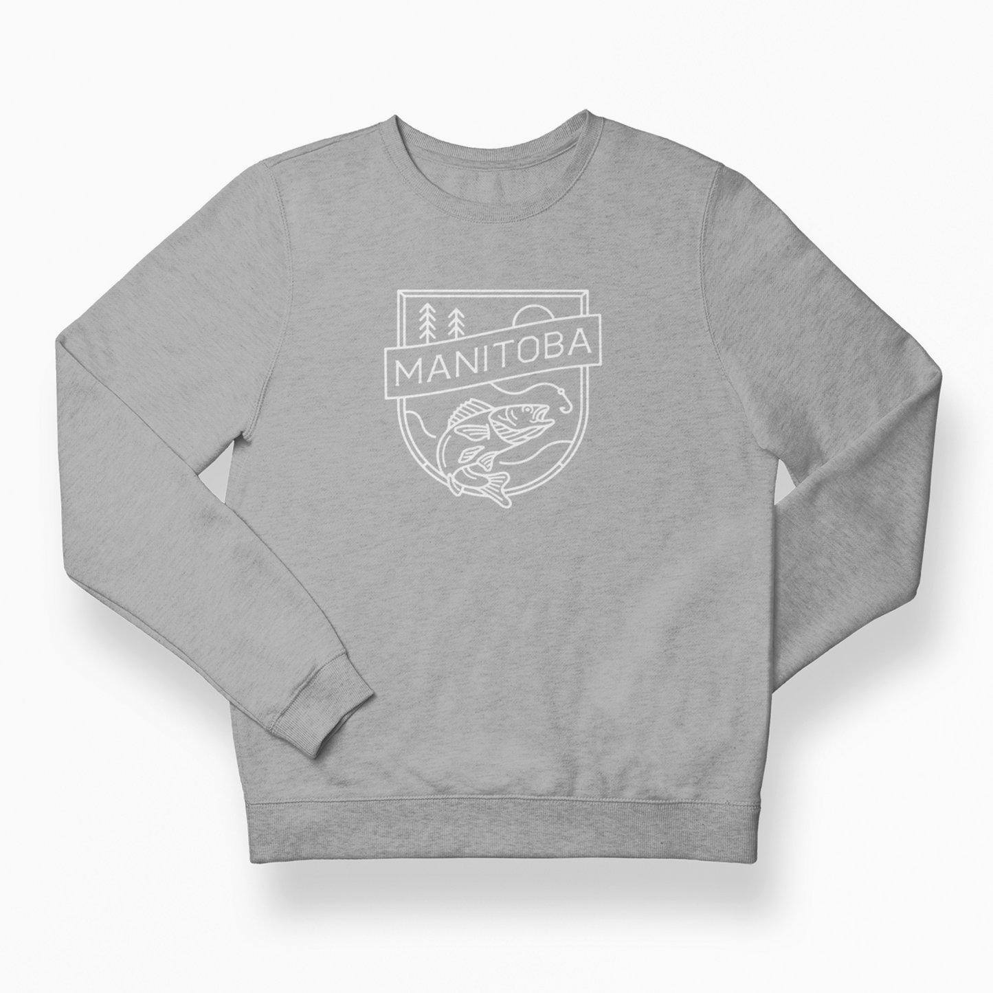 MB Angler Crewneck | White on Athletic Grey