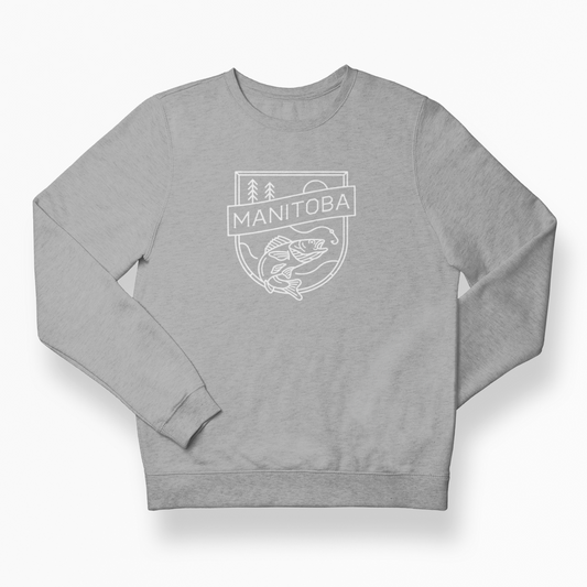 MB Angler Crewneck | White on Athletic Grey