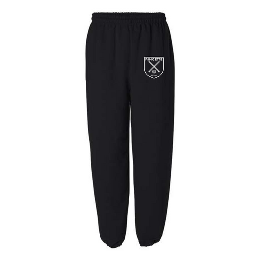 Ringette Crest Sweatpants | White on Black (ADULT)