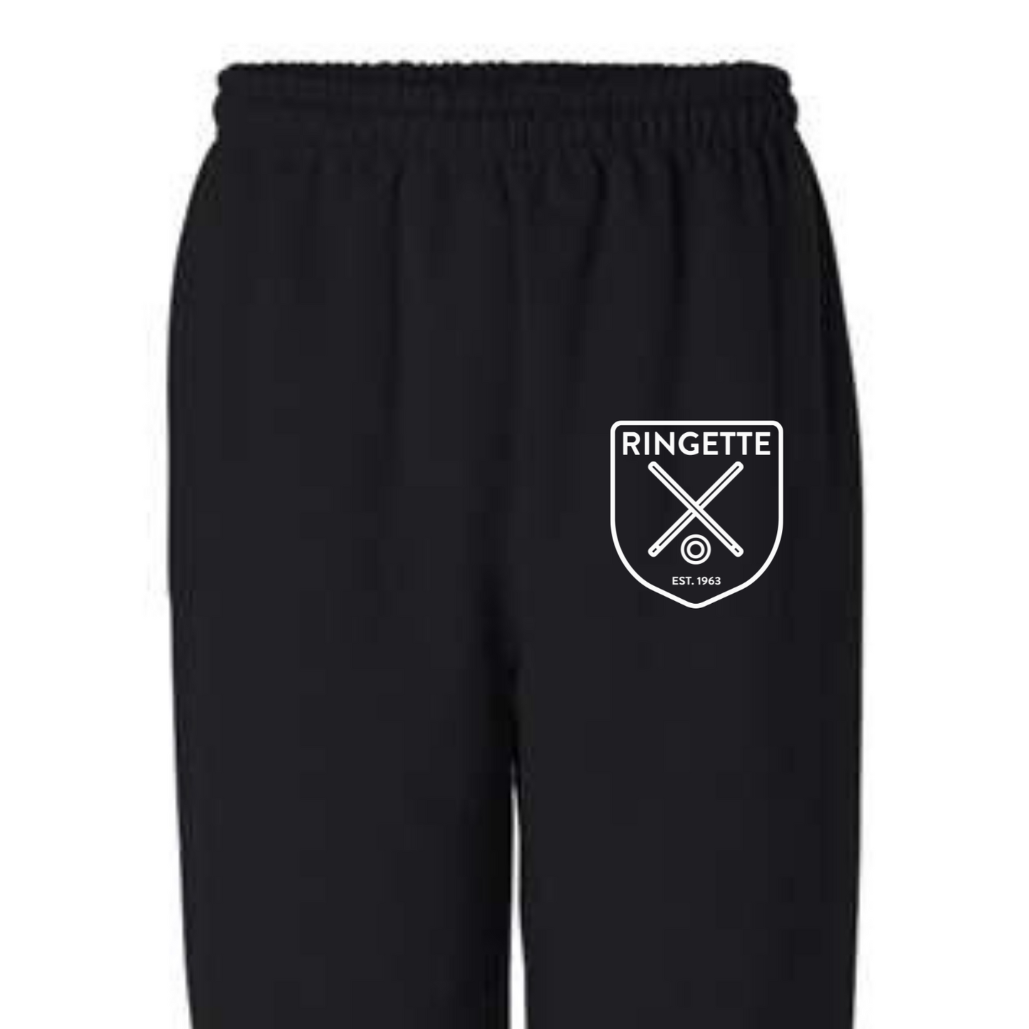 Ringette Crest Sweatpants | White on Black (YOUTH)