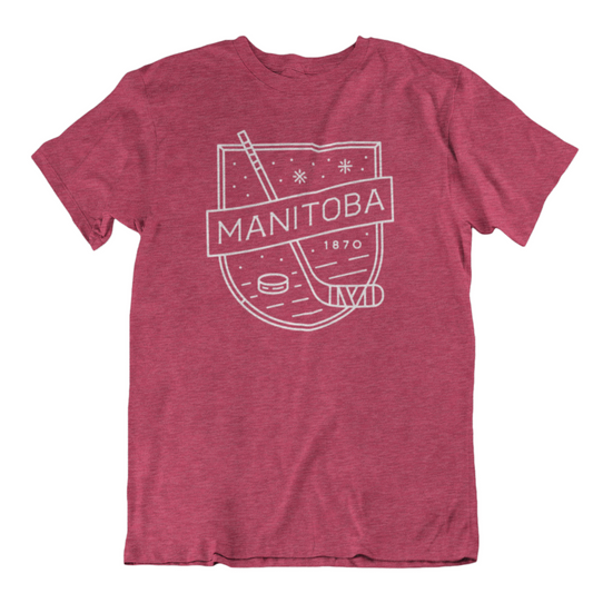 MB Hockey Tee | White on Heather Cardinal